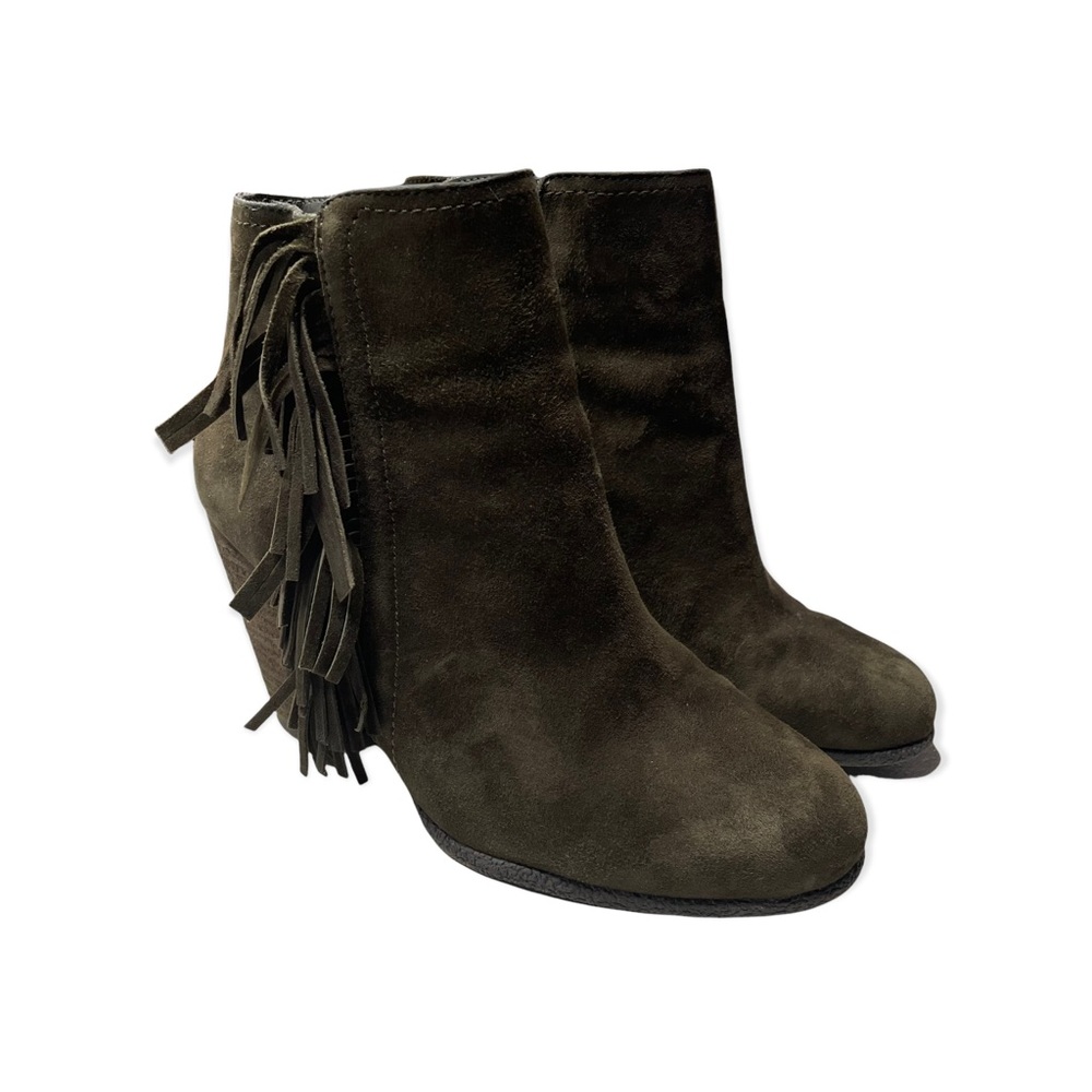 Vince Camuto Fringe Ankle Boots Olive Size 7 1/2 W US